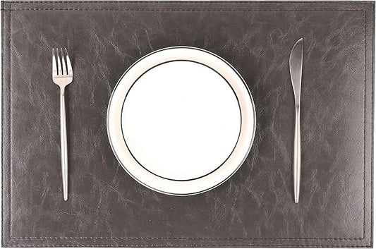 Jovono Waterproof PU Placemats, Faux Leather Dining Table Mat, Set of 8, Easy to Wipe Off Scrub Vinyl Mat, Heat & Stain Resistant for Office Conference Table, Home D챕cor Grey
