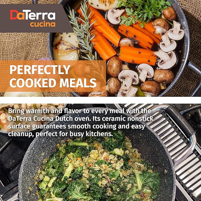 DaTerra Cucina - 5 Qt Nonstick Ceramic Dutch Oven Pot with Lid ??Lightweight Nonstick Pot with Dual Handles, Perfect for Soup, Pasta, Saut챕ing, Searing, Induction & Stovetop Safe - Black