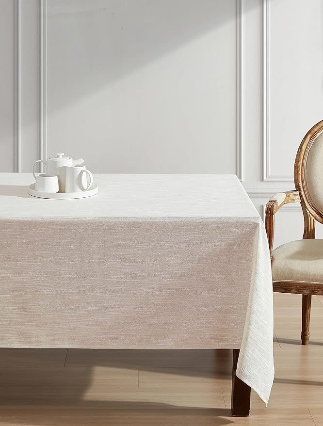 Laura Ashley Arabesque Luxurious Shimmery Fabric Tablecloth for Formal Dining, Holiday, Wedding or Party, 60" x 102", Silver
