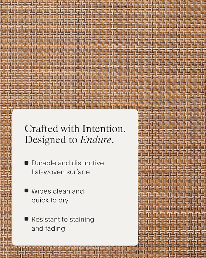 Chilewich Basketweave Placemats in Teak - Set of 4 - Easy Care Woven Tabletop Textiles - Indoor/Outdoor - 19" x 14" Rectangle