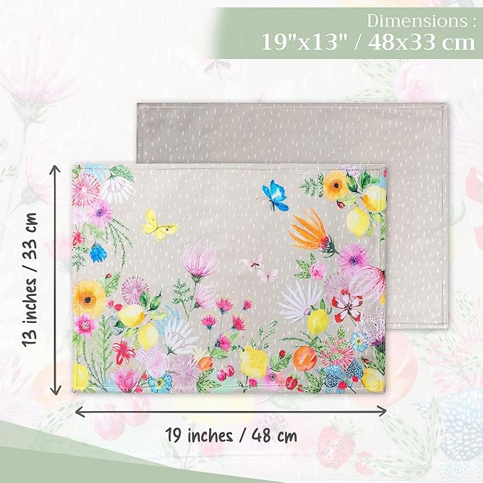 Maison d' Hermine Placemats Set of 4 100% Cotton Washable Cloth Place Mats, Reusable Table Mats for Kitchen Dining Decoration, Party, Wedding, Restaurant Spring/Summer (Jardin D'Ete - Fog, 13" x 19")