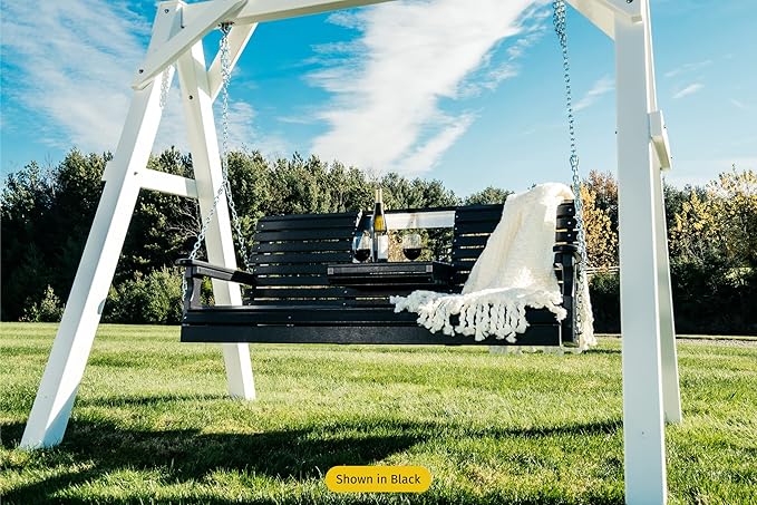 LuxCraft Rollback 5ft Recycled Plastic Plain Porch Swing with Flip Down Center Console - Lead Time to Ship 4 Weeks