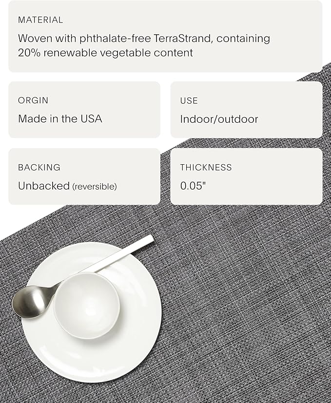 Chilewich Mini Basketweave Placemats in Cool Grey - Set of 4 - Easy Care Woven Tabletop Textiles - Indoor/Outdoor - 15" Round