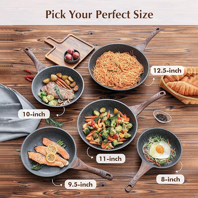 SENSARTE Nonstick Frying Pan Skillet, Swiss Granite Coating Omelette Pan, Healthy Stone Cookware Chef's Pan, PFOA Free (8/9.5/10/11/12.5 Inch) (12 Inch)