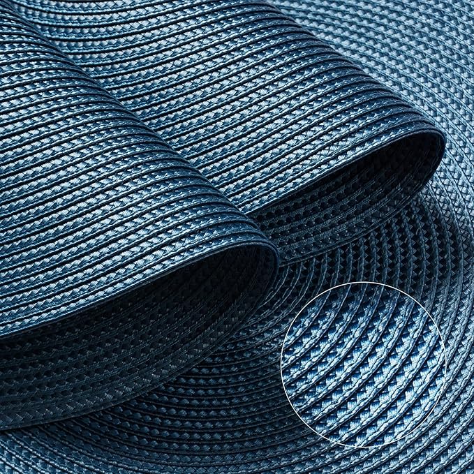 FunWheat Round Braided Placemats Set of 8 Place Mats for Dining Table Woven Washable Non-Slip Table Mats 15 Inch(Blue,8pcs)