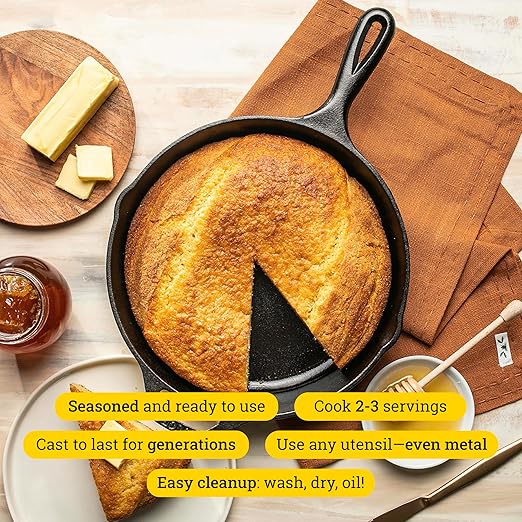 Lodge 10.25 Inch Cast Iron Skillet ??Pre-Seasoned Frying Pan with Teardrop Handle ??Oven, Stovetop, Grill & Campfire Use ??Made in USA ??Durable, Non-Toxic, Even-Heating Cookware ??Black
