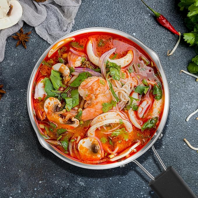 E-far 2 Quart Sauce Pan with Lid, Stainless Steel Tri-Ply All Clad Small Cooking Pot with Pour Spout, Multipurpose Induction Saucepan & Stay-Cool Handle, Compatible with All Cooktops, Dishwasher Safe
