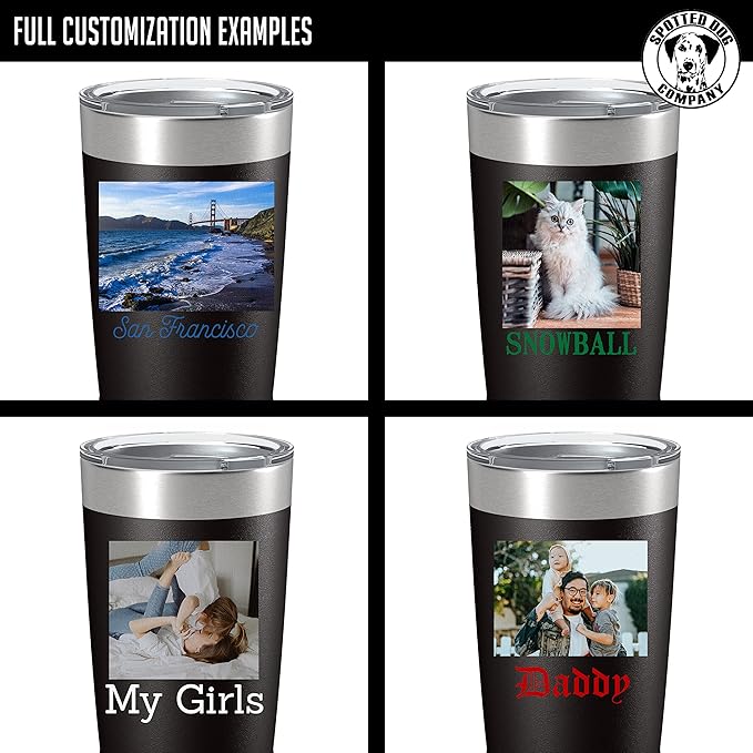 Personalized 20oz (17 Colors) Photo Picture Printed Insulated Stainless Steel Powder Coated Tumbler with Lid ??Customized Mother's Day Gift Gift for Him Men, Custom Coach Gifts Team Mom Dad (Black)