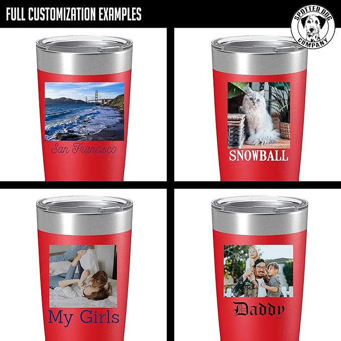 Personalized 20oz (17 Colors) Photo Picture Printed Insulated Stainless Steel Powder Coated Tumbler with Lid ??Customized Mother's Day Gift, for Her Him Men, Custom Coach Gifts Team Mom Dad (Red)