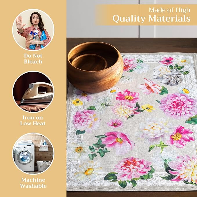 Maison d' Hermine Placemats Set of 4 100% Cotton Washable Cloth Place Mats, Reusable Table Mats for Kitchen Dining Decoration, Party, Restaurant Spring/Summer (Sweet Rose Lavender - Lush, 13" x 19")