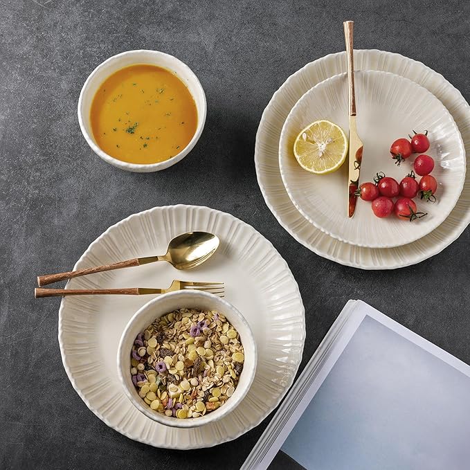 GBHOME Stoneware Dinnerware Sets for 4,Round Reactive Glaze Ceramic Plates and Bowls Set, Highly Scratch Resistant | Dishwasher & Microwave Safe Dishes Set,Service for 4(12Pcs)