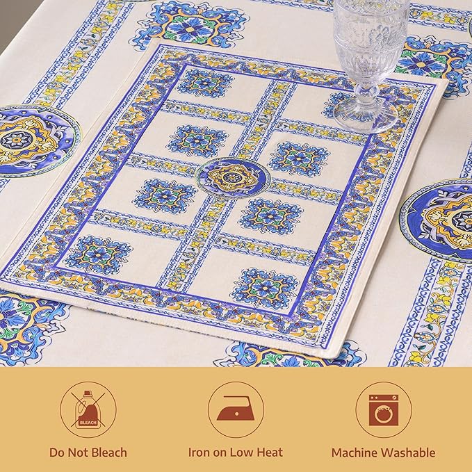 Maison d' Hermine Placemat 100% Combed Cotton Premium Cloth Placemats 13"x19" Washable Place Mats, Home, Kitchen, Dining, Cocktail Parties & Camping - Sciacca (Set of 4)