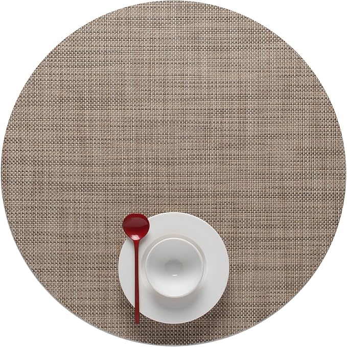 Chilewich Mini Basketweave Placemats in Linen - Set of 4 - Easy Care Woven Tabletop Textiles - Indoor/Outdoor - 15" Round