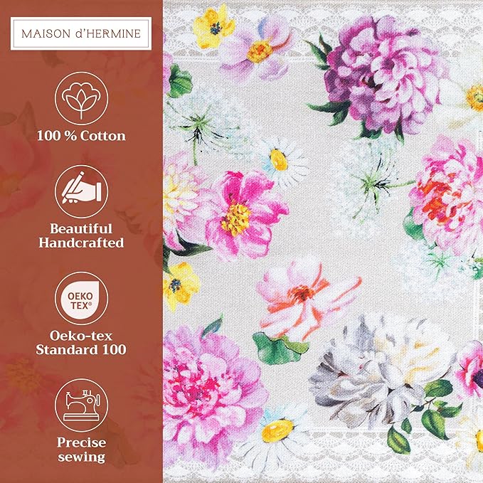Maison d' Hermine Placemats Set of 4 100% Cotton Washable Cloth Place Mats, Reusable Table Mats for Kitchen Dining Decoration, Party, Restaurant Spring/Summer (Sweet Rose Lavender - Lush, 13" x 19")