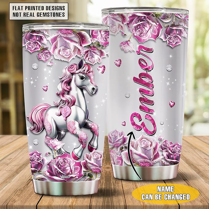 WONWIX Personalized Horse Gifts for Girls, Women, Insulated Stainless Steel Coffee Cup, Travel Mug, Tumbler, Water Bottle, Gift for Horses Lover, Christmas, Birthday, Mother's Day, Valentine