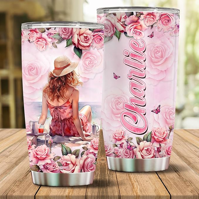 WONWIX Personalized Sunbathing Gift for Women, Summer Vibes Gifts For Girls Daughter Wife, Insulated 20oz Stainless Steel Travel Mug Beach Lover Tumblers, Christmas Birthday Mother's Day,Valentine