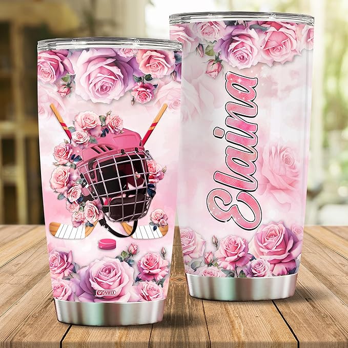 WONWIX Personalized Unique Hockey Themed Gifts for Women, Daughter, Wife, Mom, Insulated Stainless Steel 20oz Coffee Cup Mug Tumbler, Perfect for Christmas, Birthday, Mother's Day, Valentine