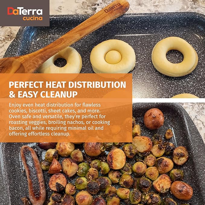 DaTerra Cucina - Nonstick Ceramic Coated Baking Sheet Twin Pack ??16" x 11" x 1" Professional Grade, PTFE, Cadmium, Lead & PFOA Free, Oven Safe, Ideal for Baking, Roasting & Cooking