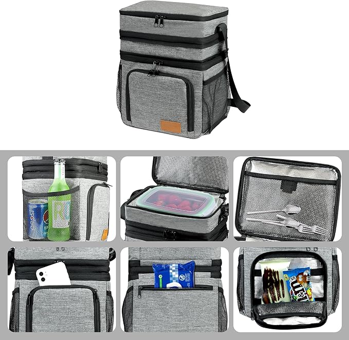ZRSUN Insulated Lunch Bag for Women Men, Reusable 3 Layers Lunch Box Women, Expandable Reusable Water-resistant Lunch Box for Work Travel Office Picnic Hiking