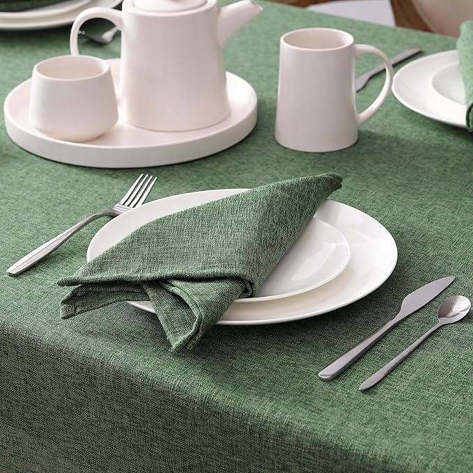 Laura Ashley Harper Luxuriously Smooth Fabric Tablecloth for Formal or Casual Dining, Holiday, Banquet, Wedding or Party, 60" x 144", Green