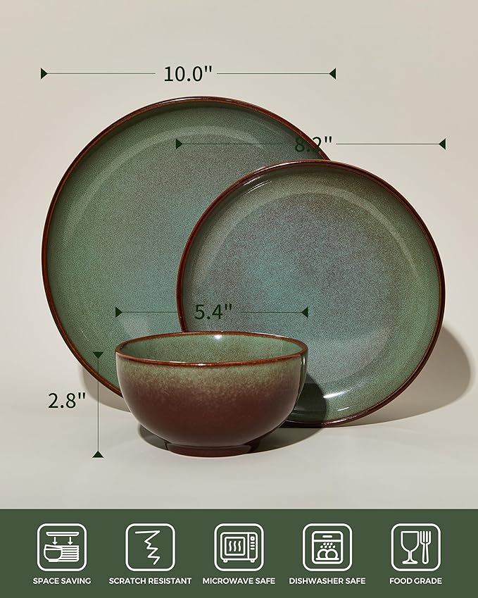 Dinnerware Sets Service for 12, Brown Green