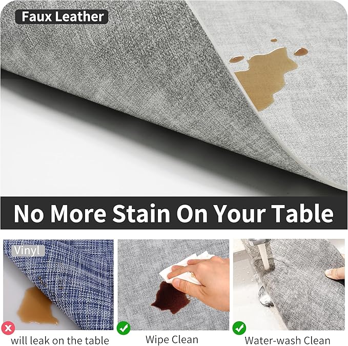 Maxpearl Round Placemats Set of 6, 13.8 inch Faux Leather Heat Resistant Table Mats, Non Slip Waterproof Wipeable Place Mats for Kitchen Dining Holiday Party Table Settings, Grey