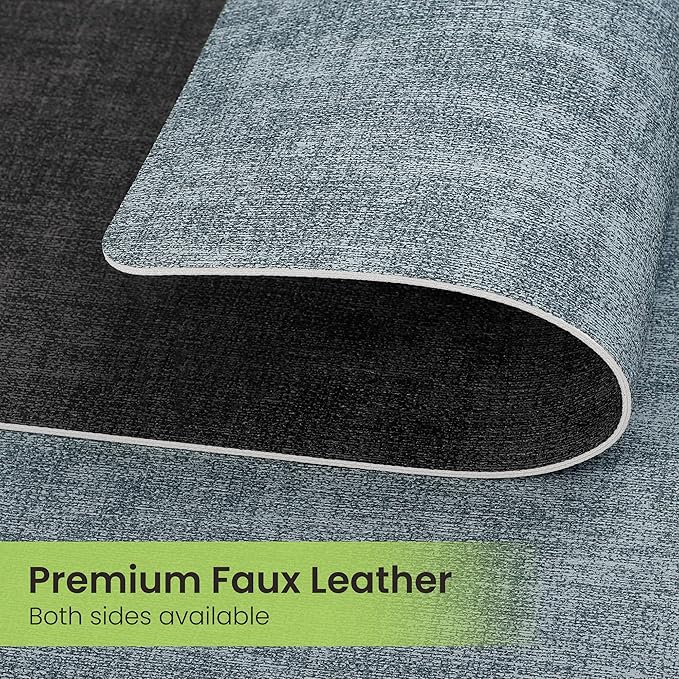 Fyvva Placemats Set of 4, Faux Leather Heat Resistant Wipeable Placemats, Dual Sided Waterproof Washable Table Mats with Coaster, Suitable for Kitchen, Dining, Table Decor (4, Black Light Blue)