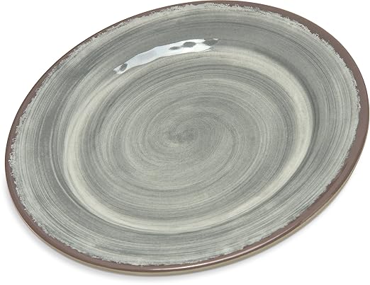 Carlisle FoodService Products Mingle Resuable Plastic Plate Appetizer Plate with Pottery Style for Home and Restaurant, Melamine, 7 Inches, Smoke, (Pack of 12)