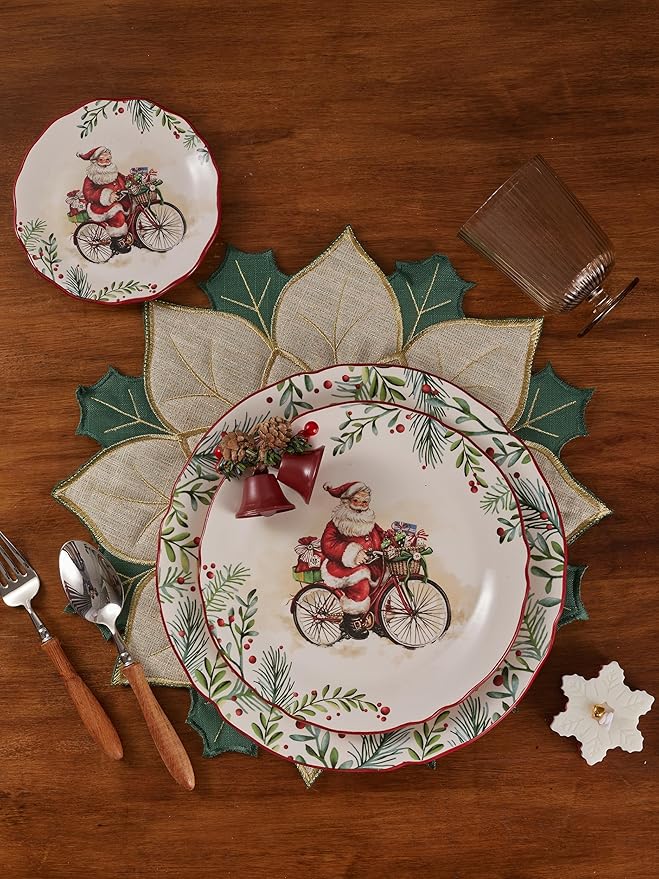 Bico Santa On The Way Scalloped Appetizer Plates Set of 6, 6 Inch Small Ceramic Dessert Plates for Snacks, Salad, Tablescape, Microwave and Dishwasher Safe, Gift for Housewarming and Thanksgiving