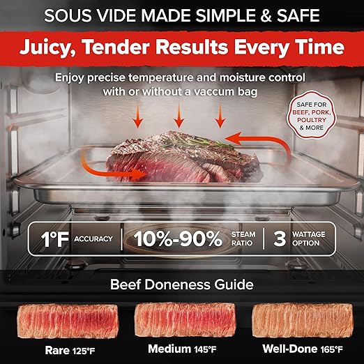 Nuwave PFAS-Free Steam Oven & Air Fryer, All-in-One Convection Cooker with Precision Steam Control, Toast, Air Fry, Sous Vide, Steam & More, Juicier Meats, 120 Presets, 50??50°F, Stainless Steel