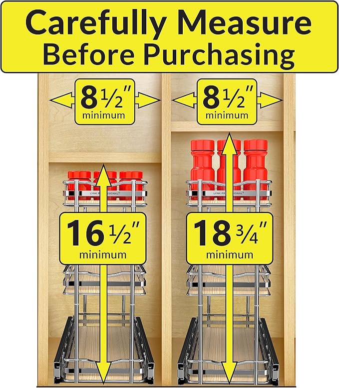 LYNK PROFESSIONAL짰 횋lite??Pull Out Spice Rack Organizer for Inside Kitchen Cabinets - 6"x21" - Slide Out Drawer ??Wood/Chrome Sliding Spice Cabinet Organization Shelf Racks - 3 Tier