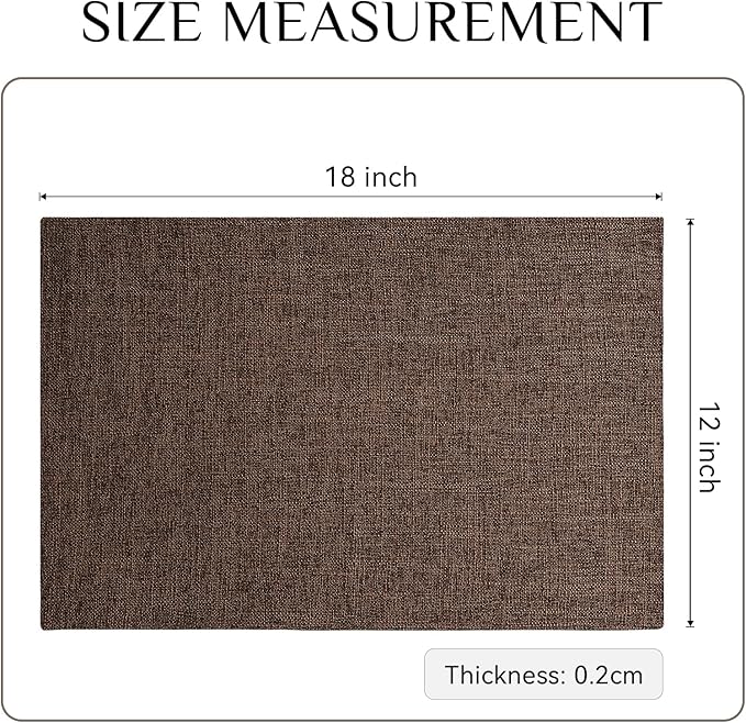 Softalker Faux Linen Placemats Set of 6-12 x 18 Inch, Heat Resistant Double Layered Durable Burlap Farmhouse Place Mats, Non-Slip Washable Rustic Table Mats for Dining, Kitchen, Party竊뉲ark Brown