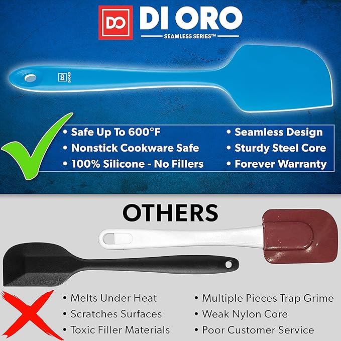 DI ORO Silicone Spatula Set - Rubber Kitchen Spatulas for Baking, Cooking, & Mixing - 600째F Heat-Resistant & BPA Free Silicone Scraper Spatulas for Nonstick Cookware - Dishwasher Safe (3pc, Blue)