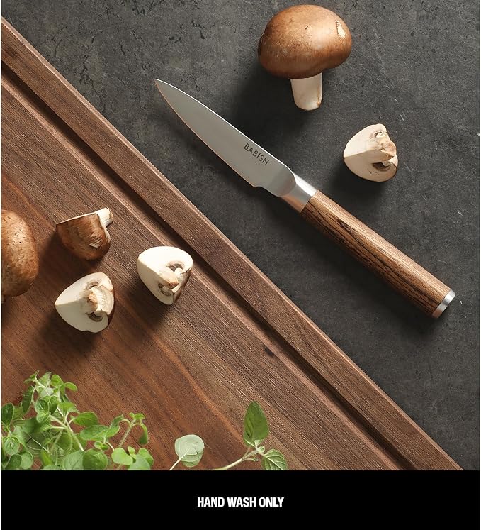Babish German 1.4116 Stainless Steel Paring Knife with Dark Pakka Wood Handle ??3.5-Inch Precision Kitchen Knife for Peeling, Trimming & Prep Work, Full-Tang Blade