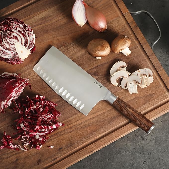 Babish 6.5-Inch Forged Cleaver Knife with Dark Pakka Wood Handle ??High-Carbon 1.4116 German Steel Full Tang Kitchen Knife for Heavy-Duty Chopping and Slicing