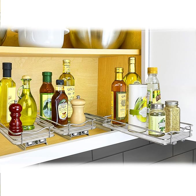 LYNK PROFESSIONAL짰 Pull Out Spice Rack Organizer for Inside Kitchen Cabinets - 6-3/8 inch Wide - Slide Out Drawer ??Chrome Sliding Spice Cabinet Organization Shelf Racks - 1 Tier