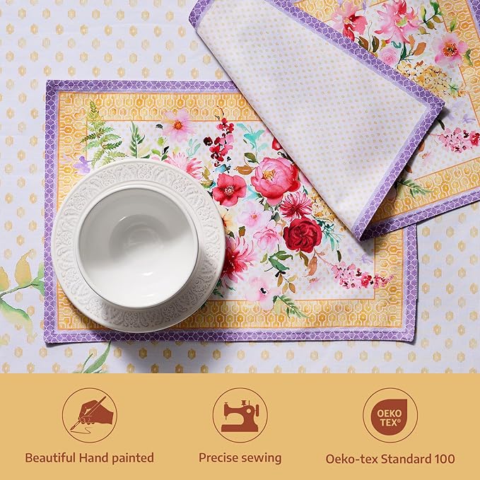 Maison d' Hermine Placemat 100% Combed Cotton Premium Cloth Placemats 13"x19" Decorative Washable Place Mats for Home, Kitchen, Dining, Cocktail Parties & Camping - Summer Joy (Set of 4)