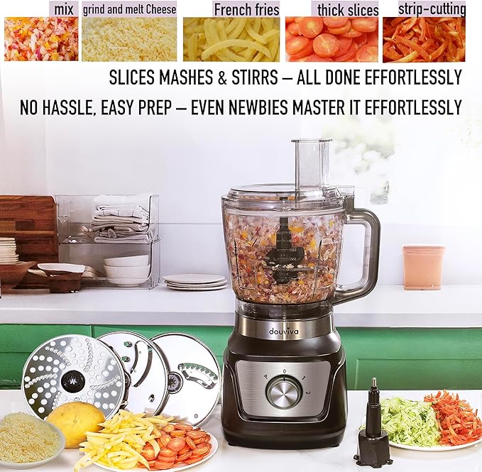 Food Processor Blender Combo,3-1 Countertop Blender with 8-cup Processor Bowl,Grinder,24oz To-Go Lid Cup,1000W Blenders for Kitchen with Smoothies&Shakes, Electric Cheese Grater/Shredding,Dough