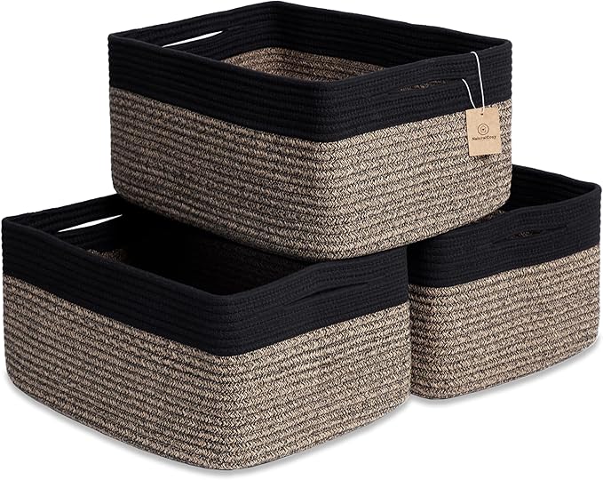 NaturalCozy Storage Baskets 16.8?쓝13?쓝7.6??Cotton Rope Woven Baskets for Organizing 3-Pack | Toy Storage Bins | Basket for Shelves, Laundry, Blanket, Clothes, Closet, Kitchen, Bathroom, Gifts