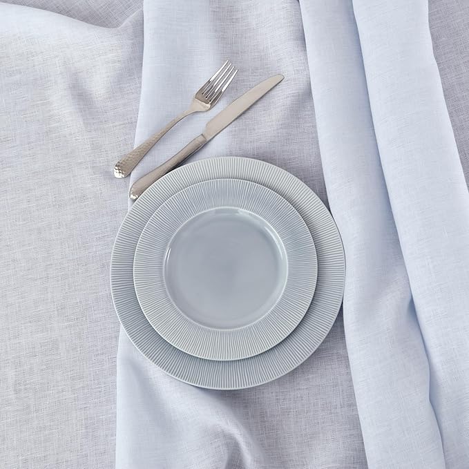 Solino Home Light Blue Linen Tablecloth 60 x 144 Inch - 100% Pure Linen Hemstitch Table Cloth for Rectangle Tables - Classic Hemstitch, Machine Washable Tablecloth for Spring, Easter