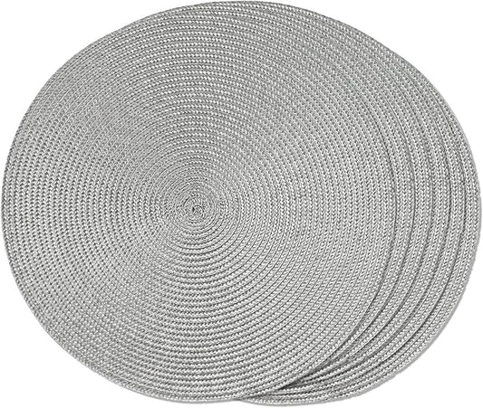 FunWheat Round Braided Placemats Set of 6 Table Mats for Dining Tables Woven Washable Non-Slip Place mats 15 inch(Grey, 6pcs)
