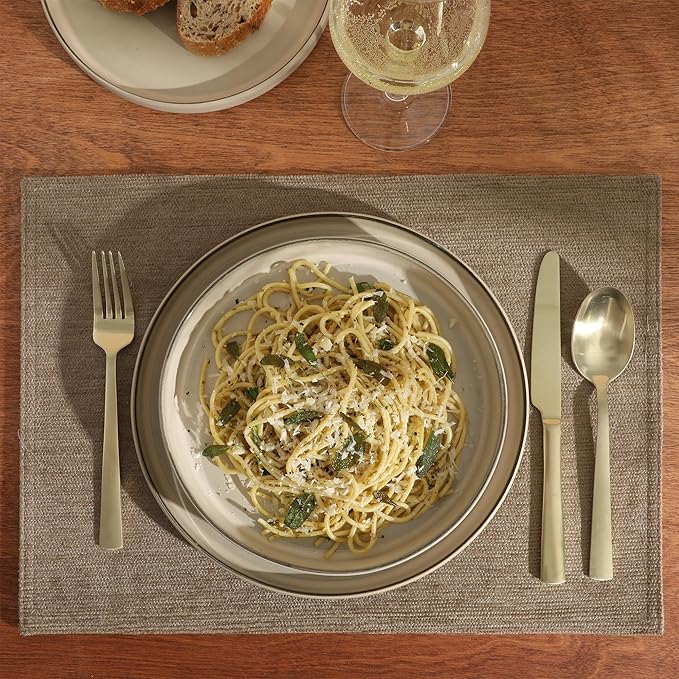 Gibson Elite Liberty Bay 16-Piece Pottery Clay Stoneware Dinnerware Set ??Taupe Reactive Glaze, Stackable Plates and Bowls W/Pasta Bowl, Service for 4 ??Microwave & Dishwasher Safe
