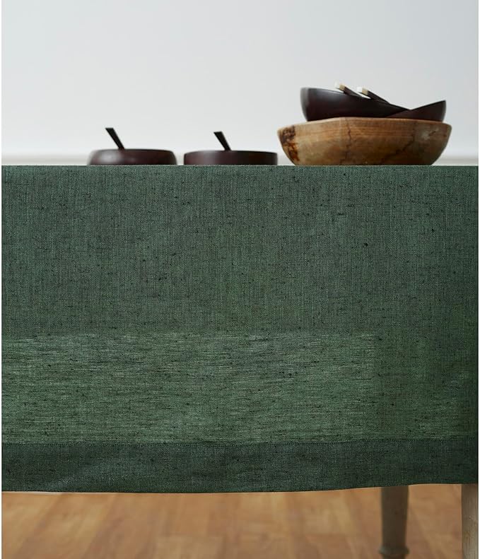Solino Home Linen Tablecloth 60 x 120 Inch - 100% Pure Linen Forest Green Table Cloth for Rectangle Tables - Athena, Machine Washable Tablecloth for Winter, St Patricks Day, Easter