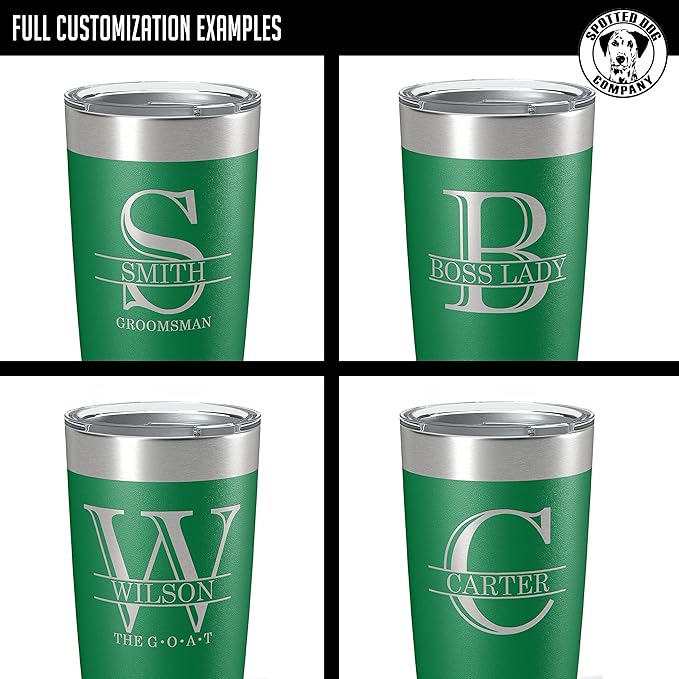 Personalized 20oz (17 Colors) Powder Coated Insulated Stainless Steel Tumbler with Lid, Custom Etched, Customized Engraved Gift Idea for Women Men Her Him, Halpert Monogram Initial Name (Green)