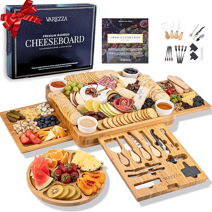 Charcuterie Boards Set ??Large Bamboo Cheese Board & Platter with Charcuterie Accessories, Housewarming Gifts for New Home, Christmas, Bridal Shower, New House Gift