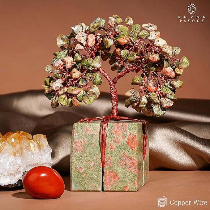 Crystal Tree for Birthday Gifts for Women, Handmade Raw Crystal Base Unakite Chakra Healing Crystal Tree of Life for Positive Energy, Money, Good Luck, Christmas D챕cor, Home and Office Decor