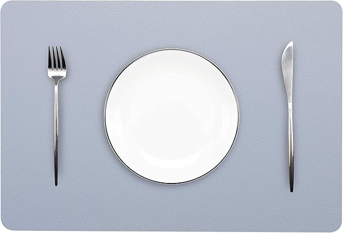 Wipeable Placemats Leather Table Mats Waterproof Heat-Resistant Easy to Clean for Dining Table Set Kitchen Table (6, Pale Blue)