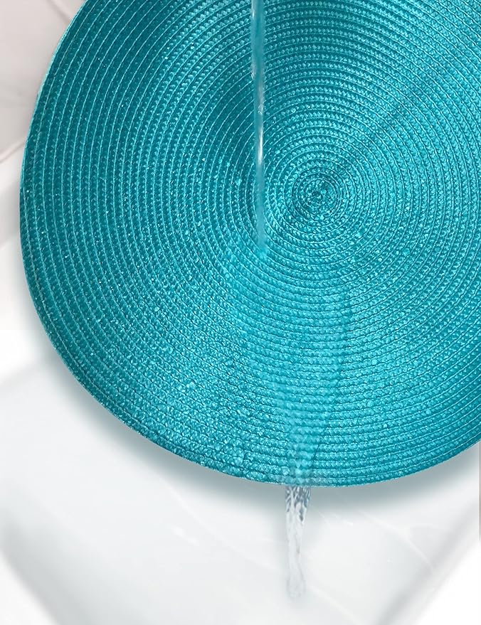 HODJOY Round placcemats Set of 6, Table mats for Indoor and Outdoor Dining Table, Washable Woven Non-Slip placemats, 15inch (Aqua)