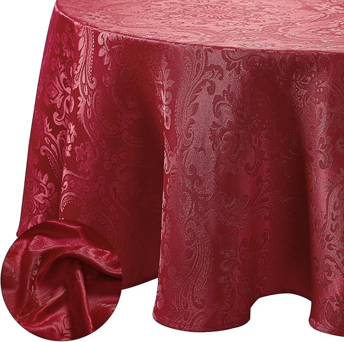 Elrene Home Fashions Caiden Elegance Damask Waterproof, Stain & Wrinkle Resistant Fabric Tablecloth, 60" x 84" Oval, Red