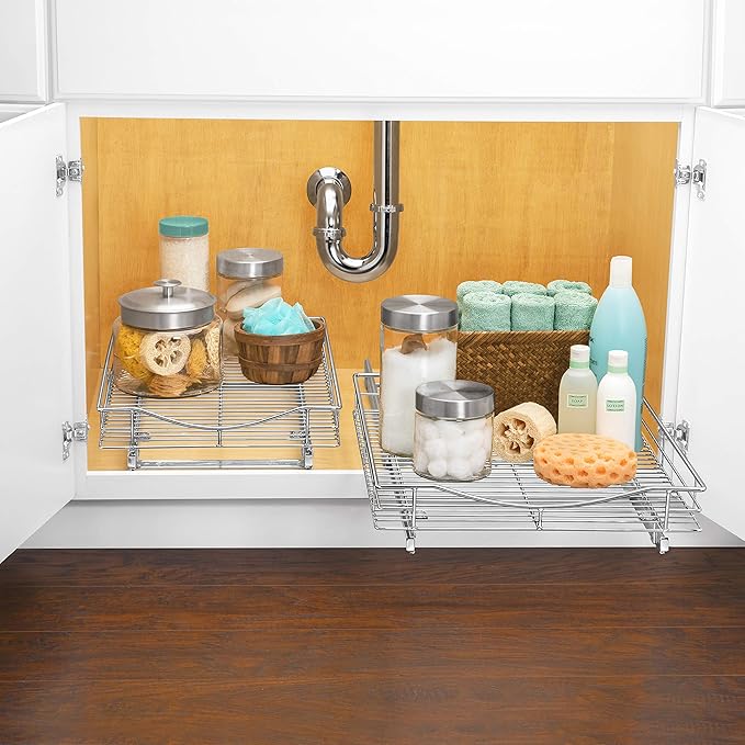 LYNK PROFESSIONAL짰 Pull Out Cabinet Organizer, 11" x 21" Slide Out Drawers for Kitchen Cabinets - Sliding Pull-Out Pantry Shelves ??Home Shelf Organizers - Lifetime Ltd. Warranty, Chrome